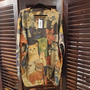 Colorful Cat Print Women's Sweater